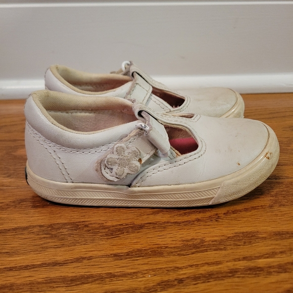 Keds Girls Daphne T-Strap Mary Jane Shoes Hook Loop White Leather Toddler Sz 7 - Picture 4 of 10